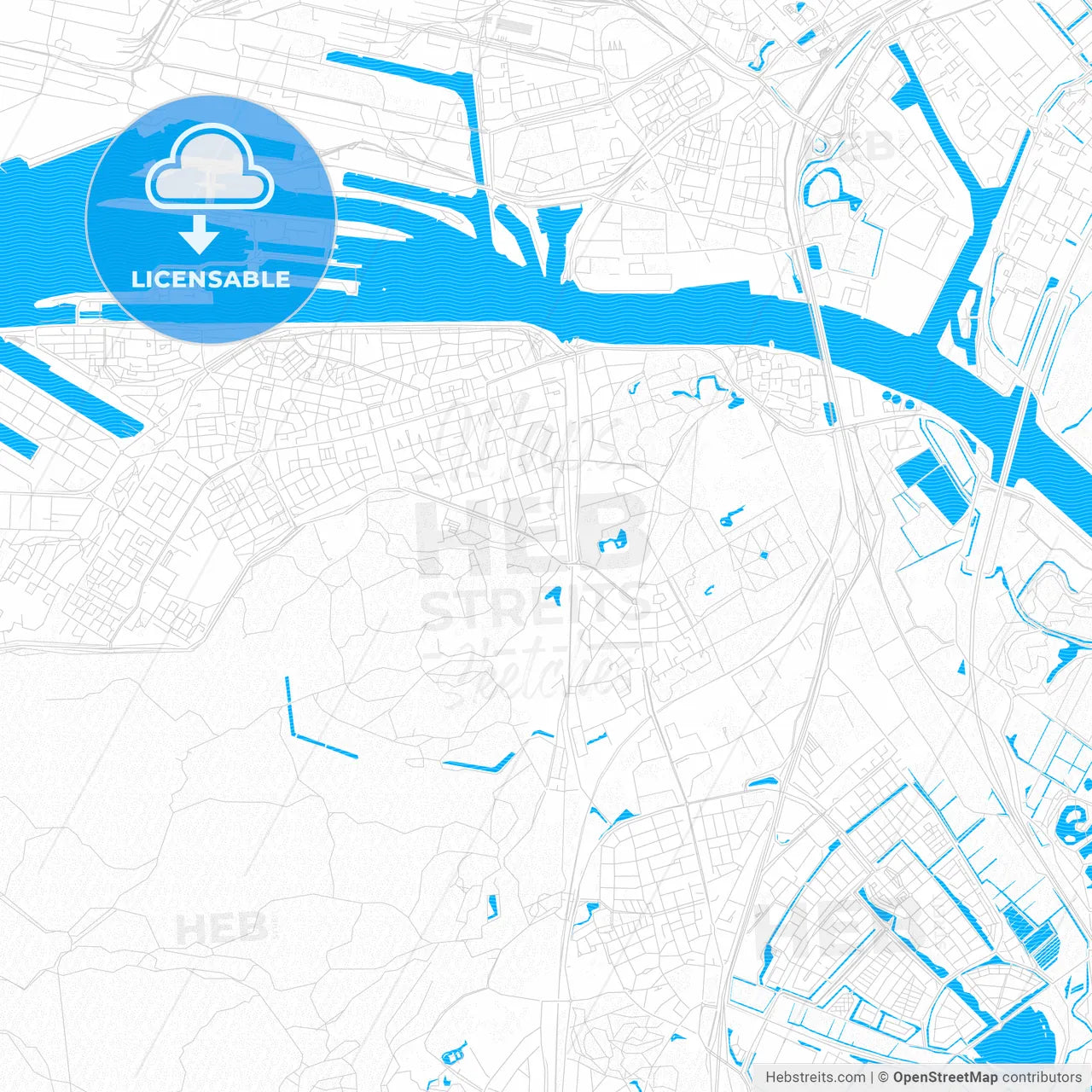 Velsen, Netherlands PDF vector map with water in focus