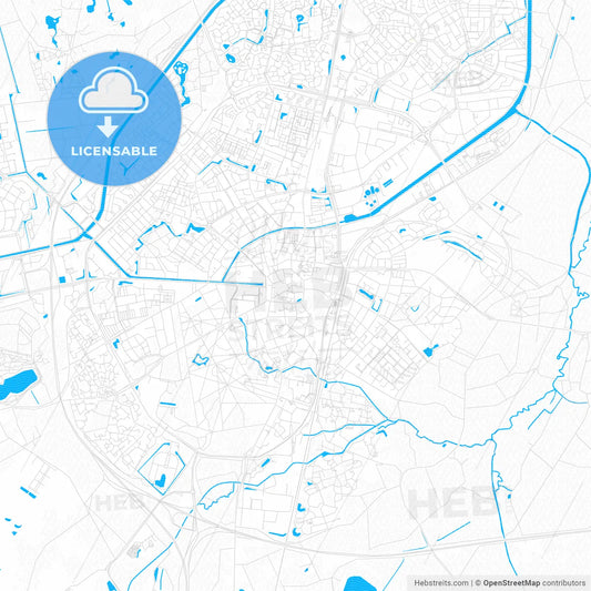 Assen, Netherlands PDF vector map with water in focus