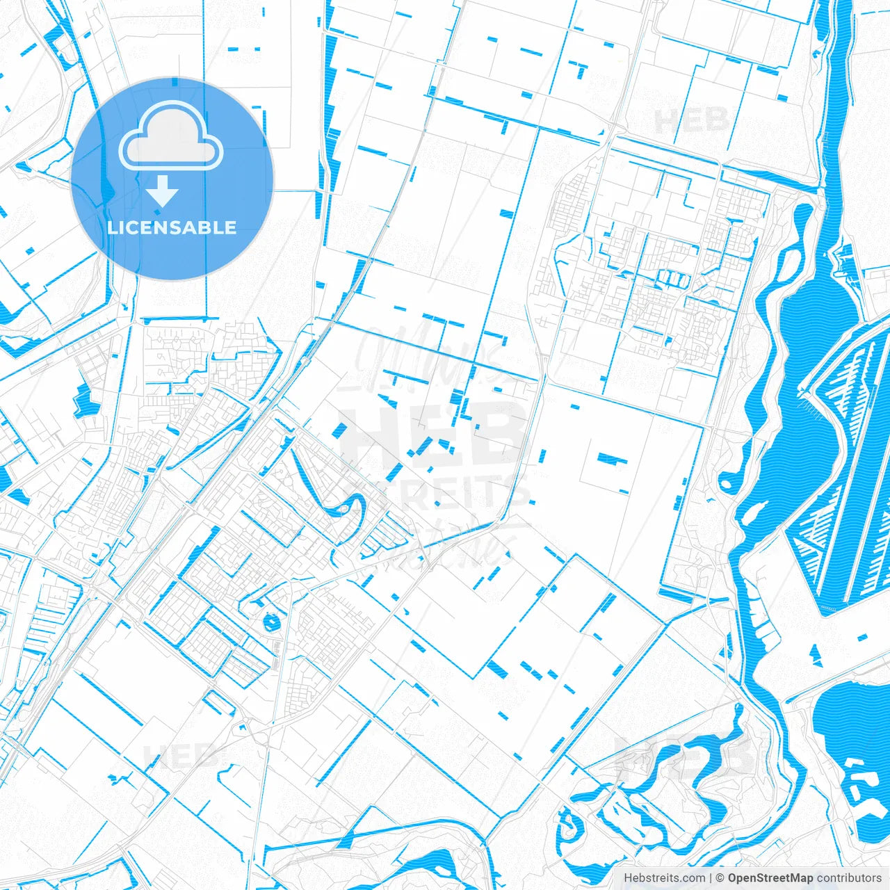 Lansingerland, Netherlands PDF vector map with water in focus