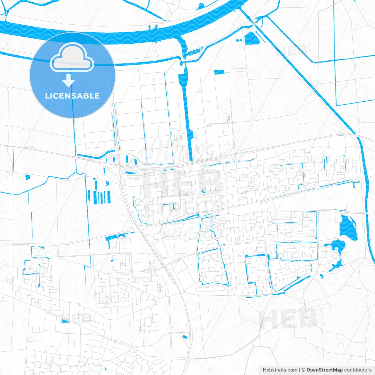 Waalwijk, Netherlands PDF vector map with water in focus
