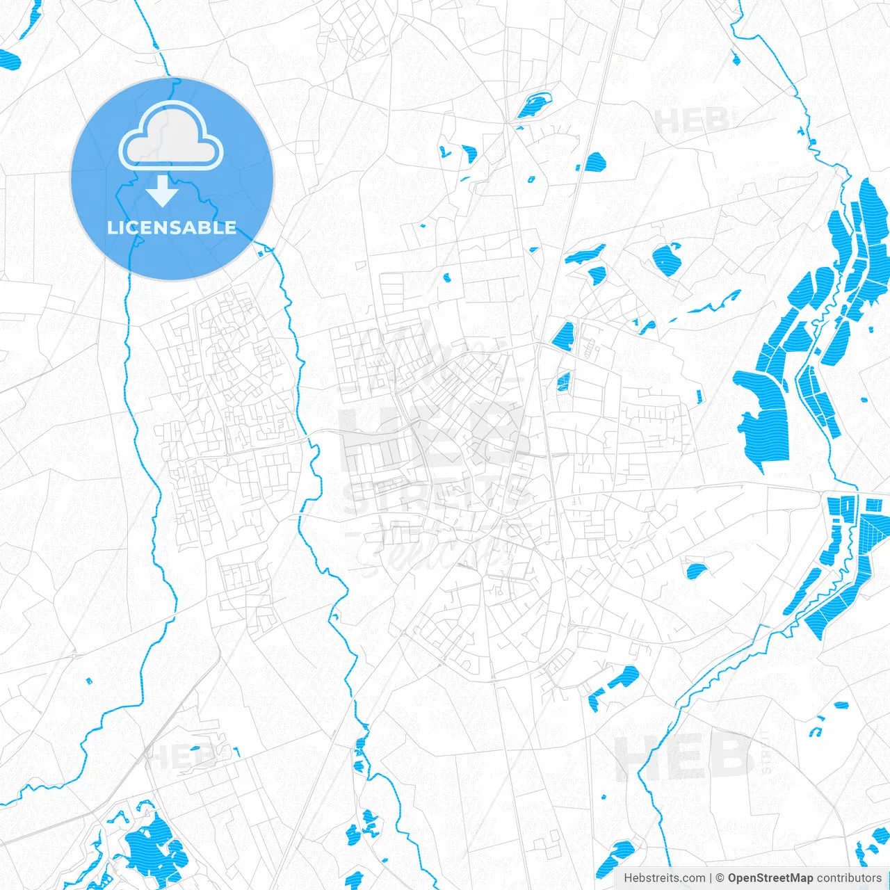 Valkenswaard, Netherlands PDF vector map with water in focus