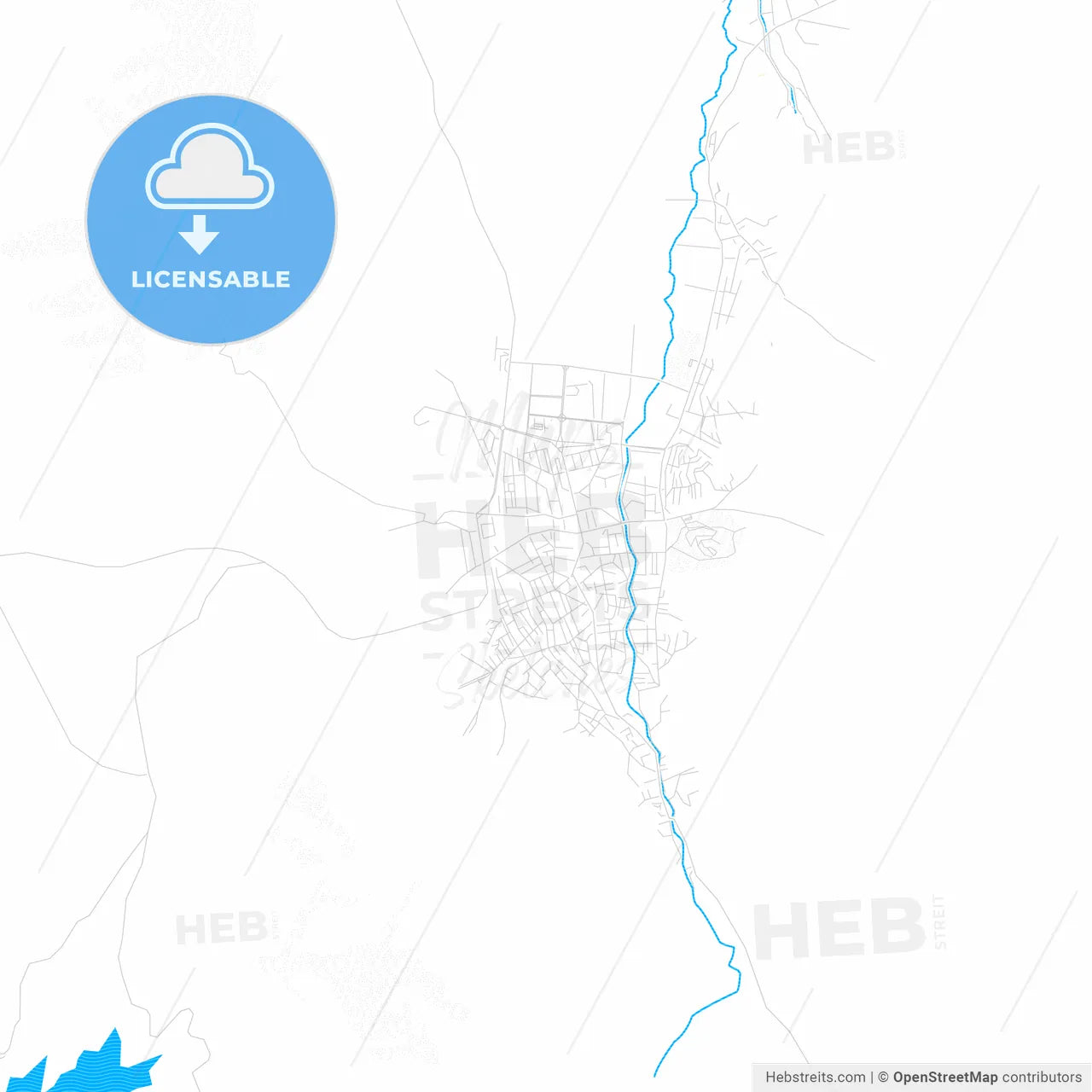 Kavadarci, North Macedonia PDF vector map with water in focus