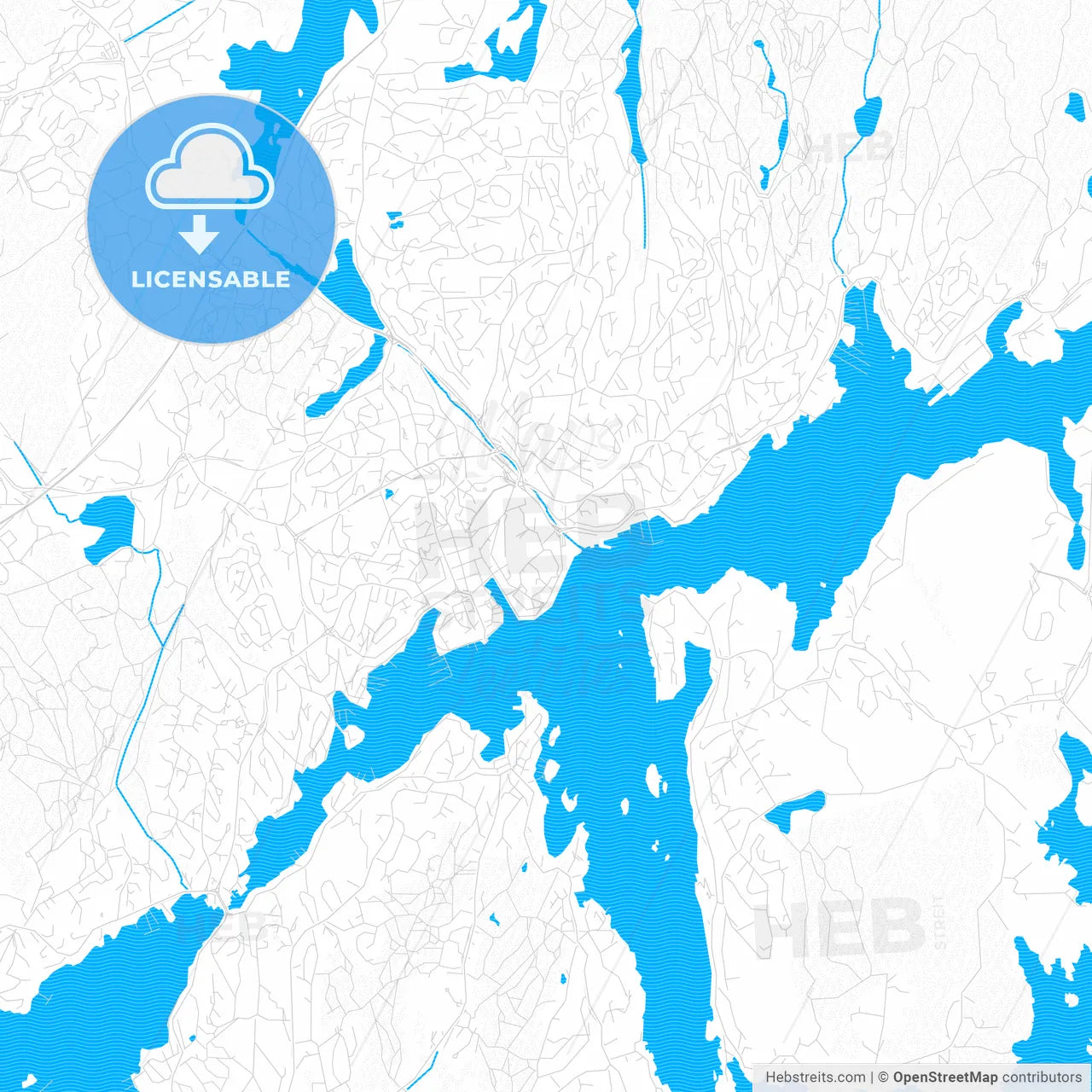 Arendal, Norway PDF vector map with water in focus