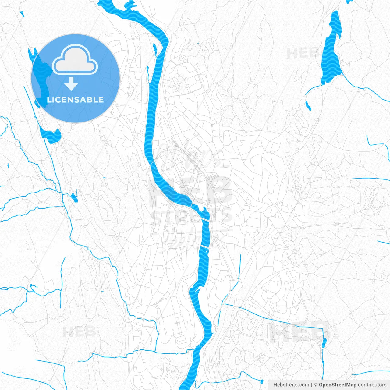 Kongsberg, Norway PDF vector map with water in focus