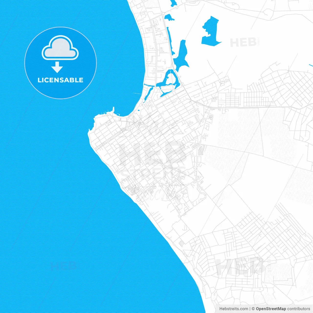 Anapa, Russia PDF vector map with water in focus