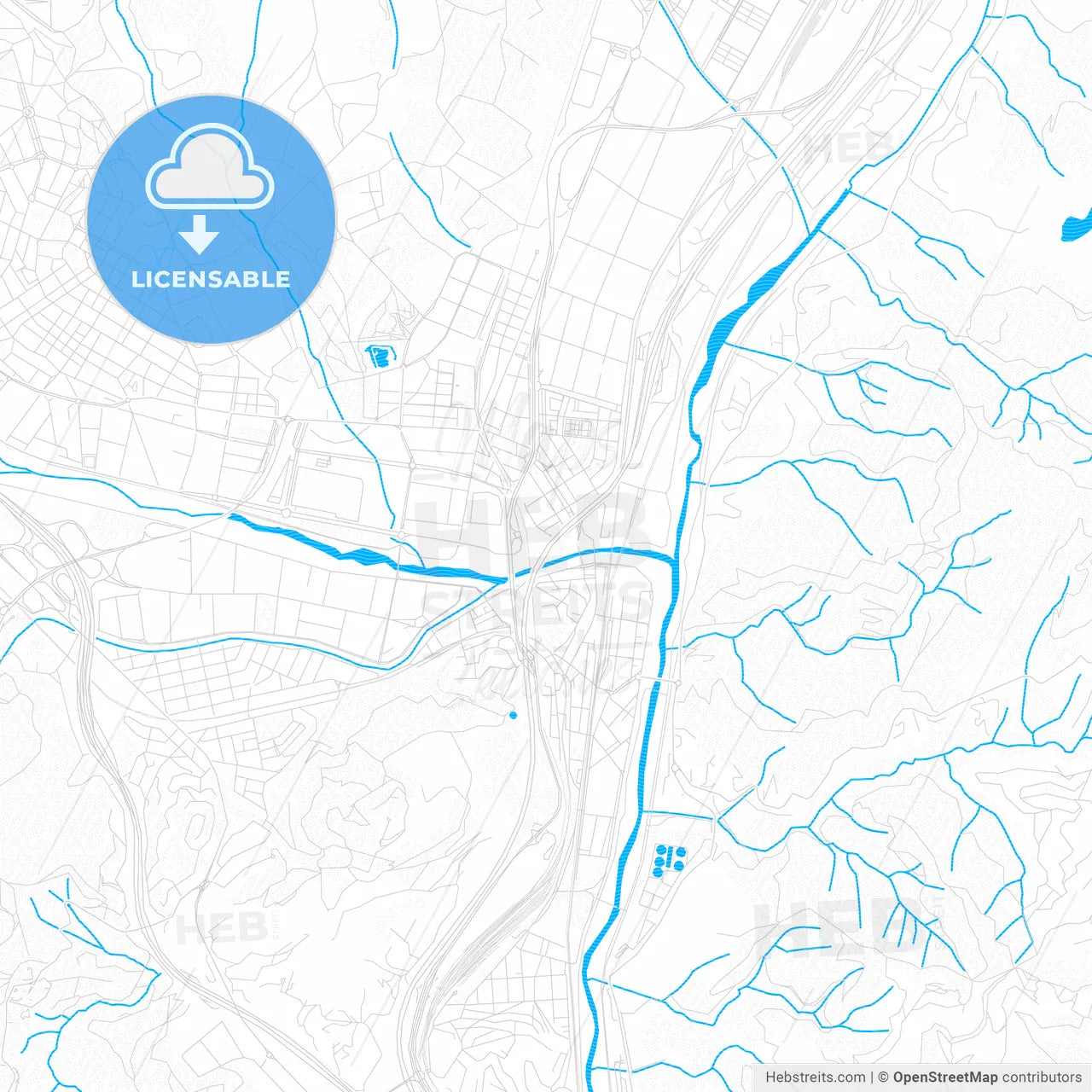 Montcada i Reixac, Spain PDF vector map with water in focus