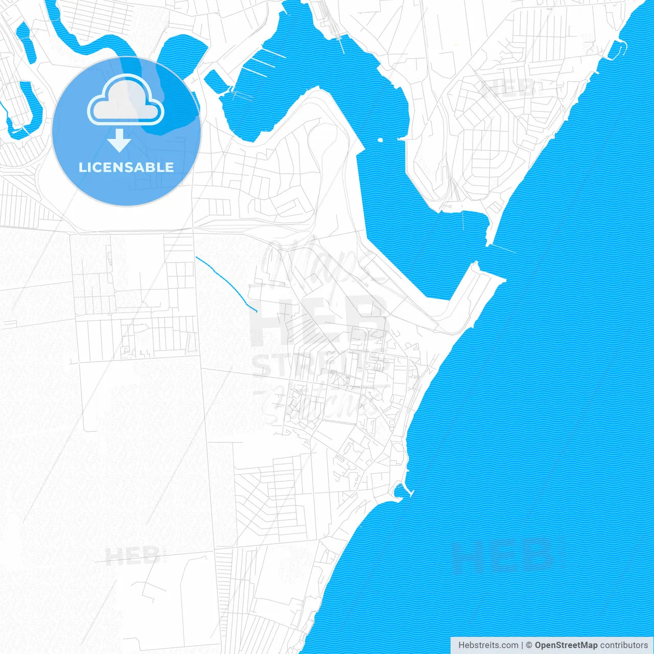 Chornomorsk, Ukraine PDF vector map with water in focus