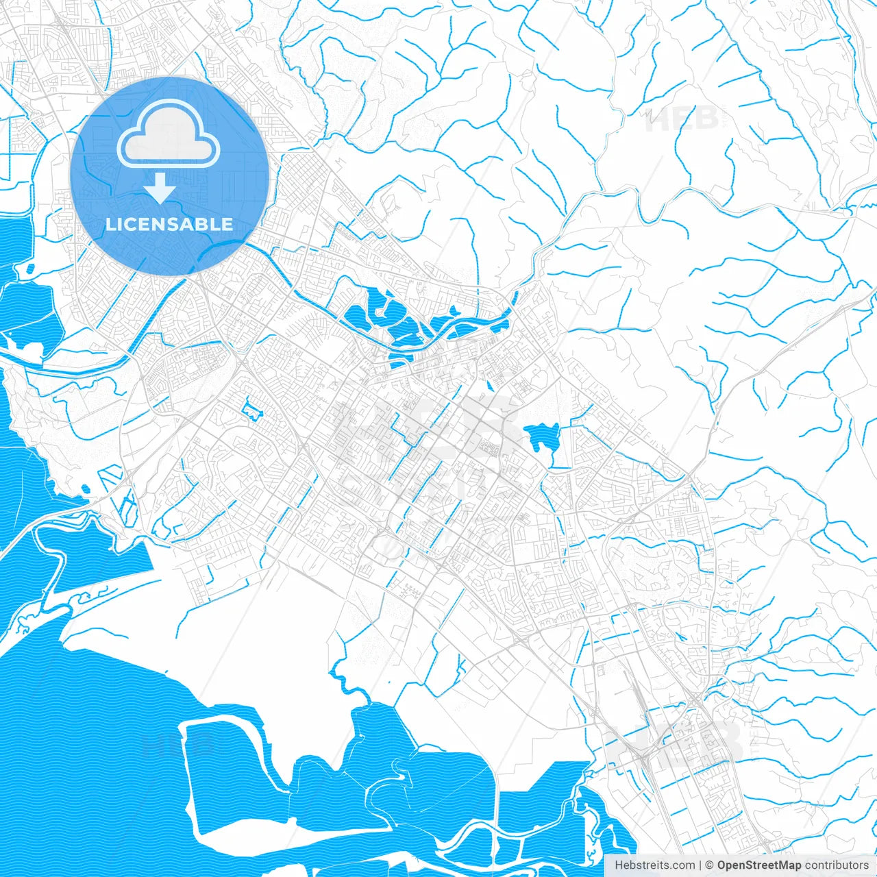 Fremont, California, United States, PDF vector map with water in focus