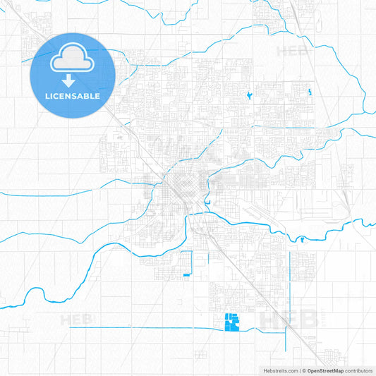 Modesto, California, United States, PDF vector map with water in focus