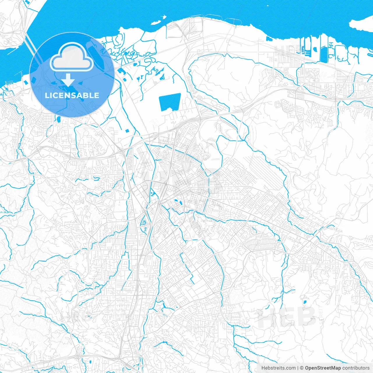 Concord, California, United States, PDF vector map with water in focus