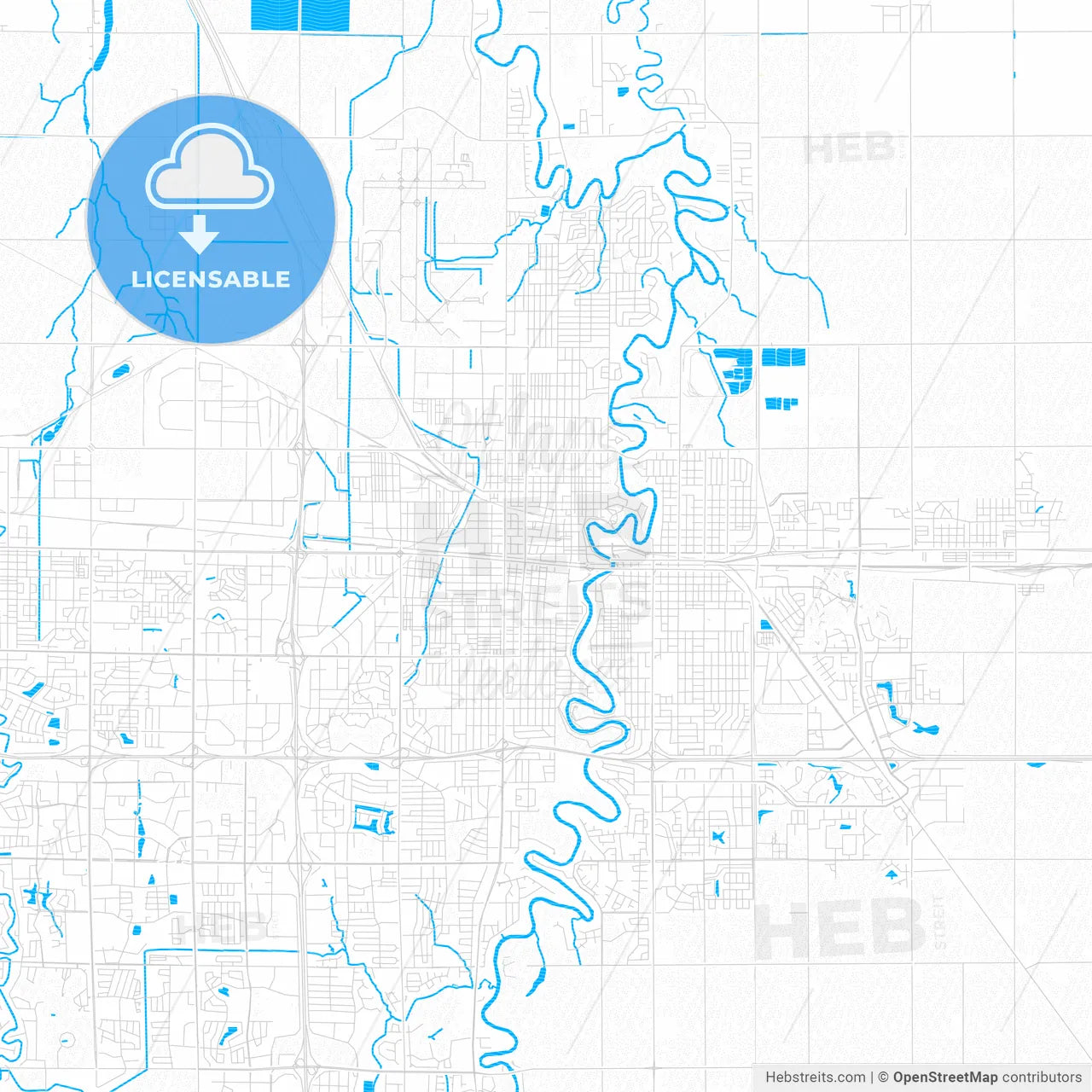 Fargo, North Dakota, United States, PDF vector map with water in focus