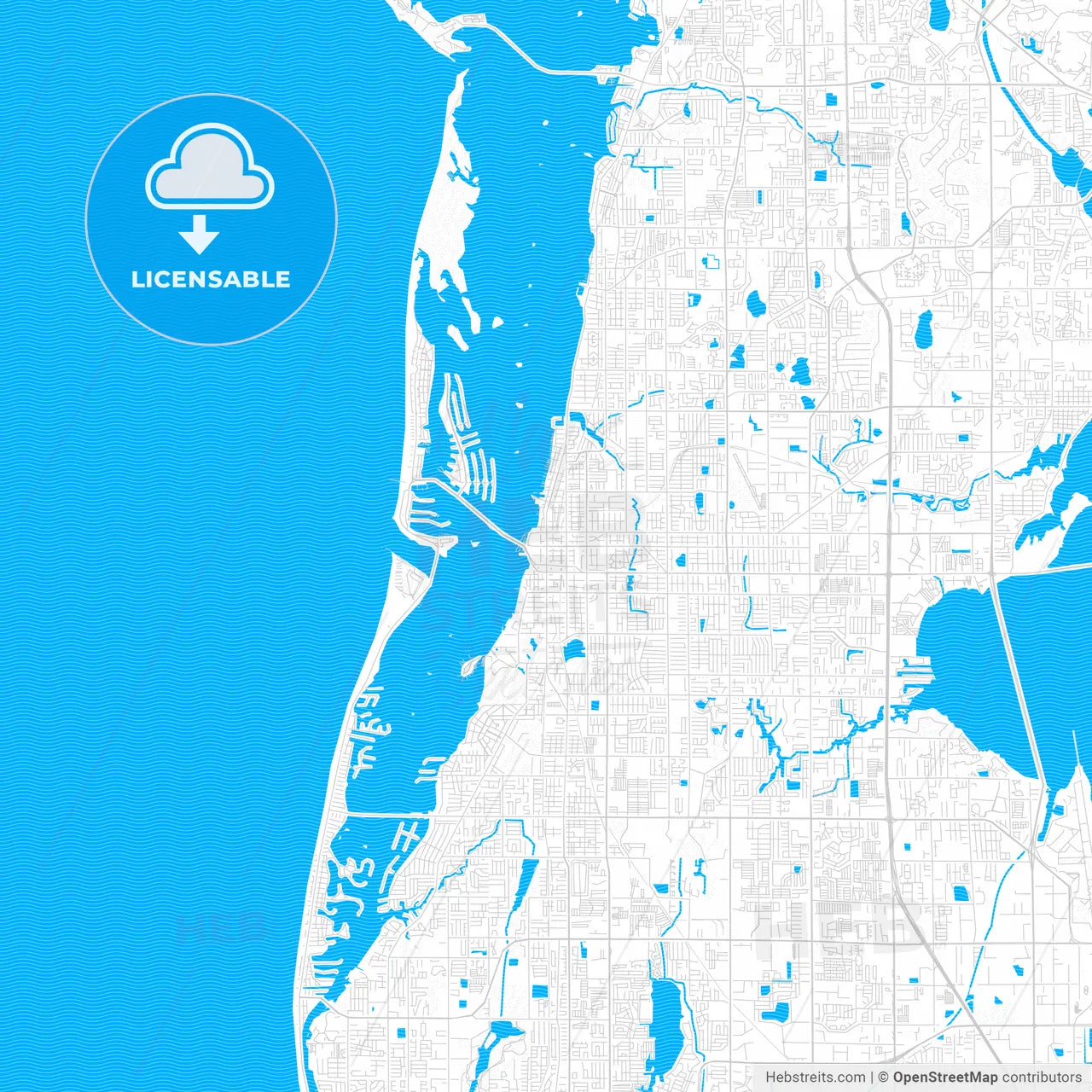 Clearwater, Florida, United States, PDF vector map with water in focus