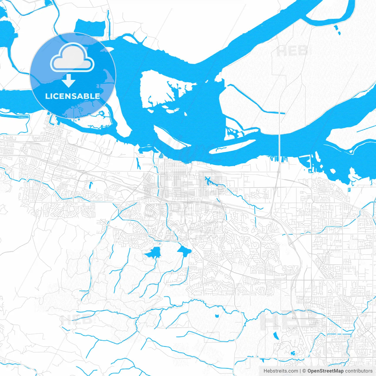 Antioch, California, United States, PDF vector map with water in focus