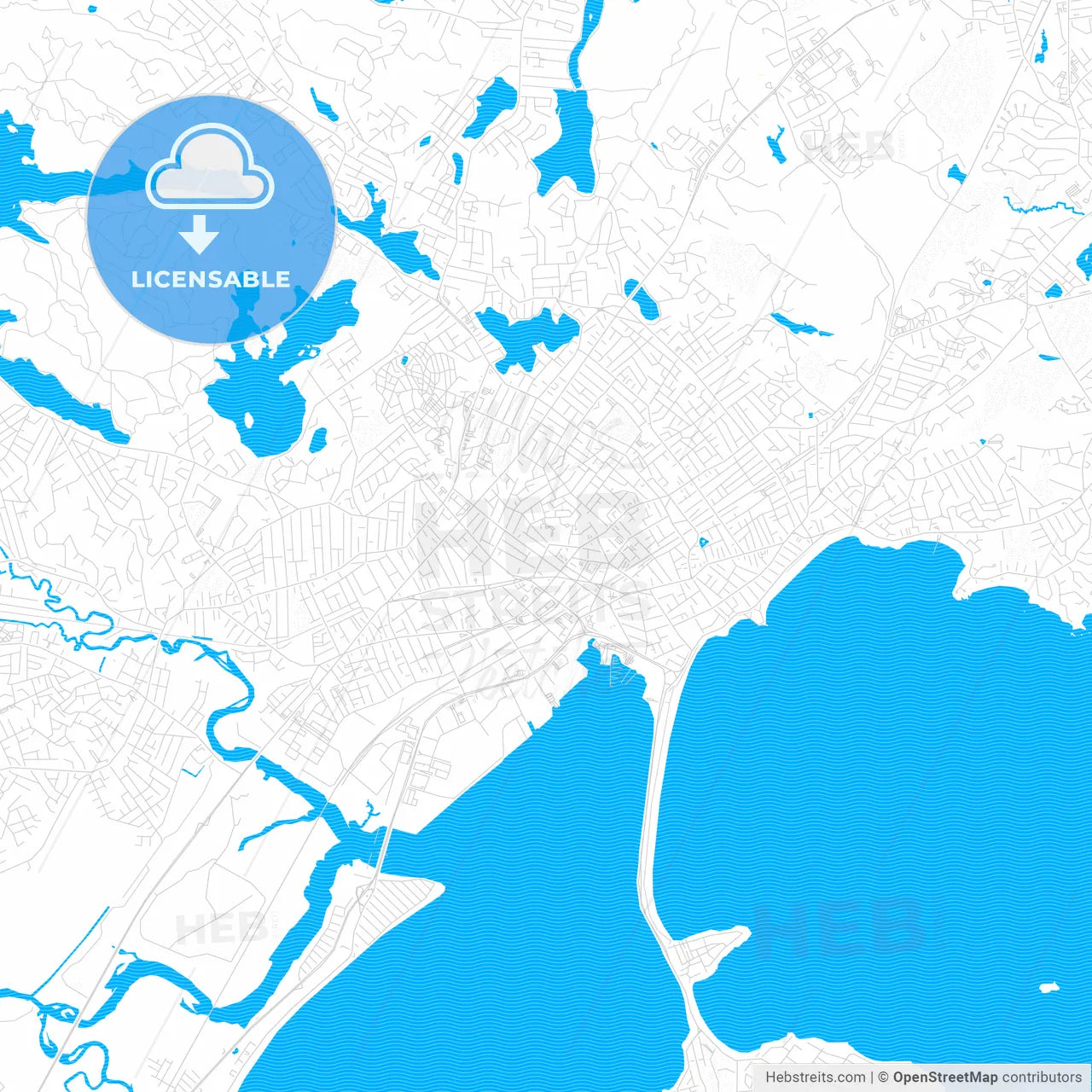 Lynn, Massachusetts, United States, PDF vector map with water in focus