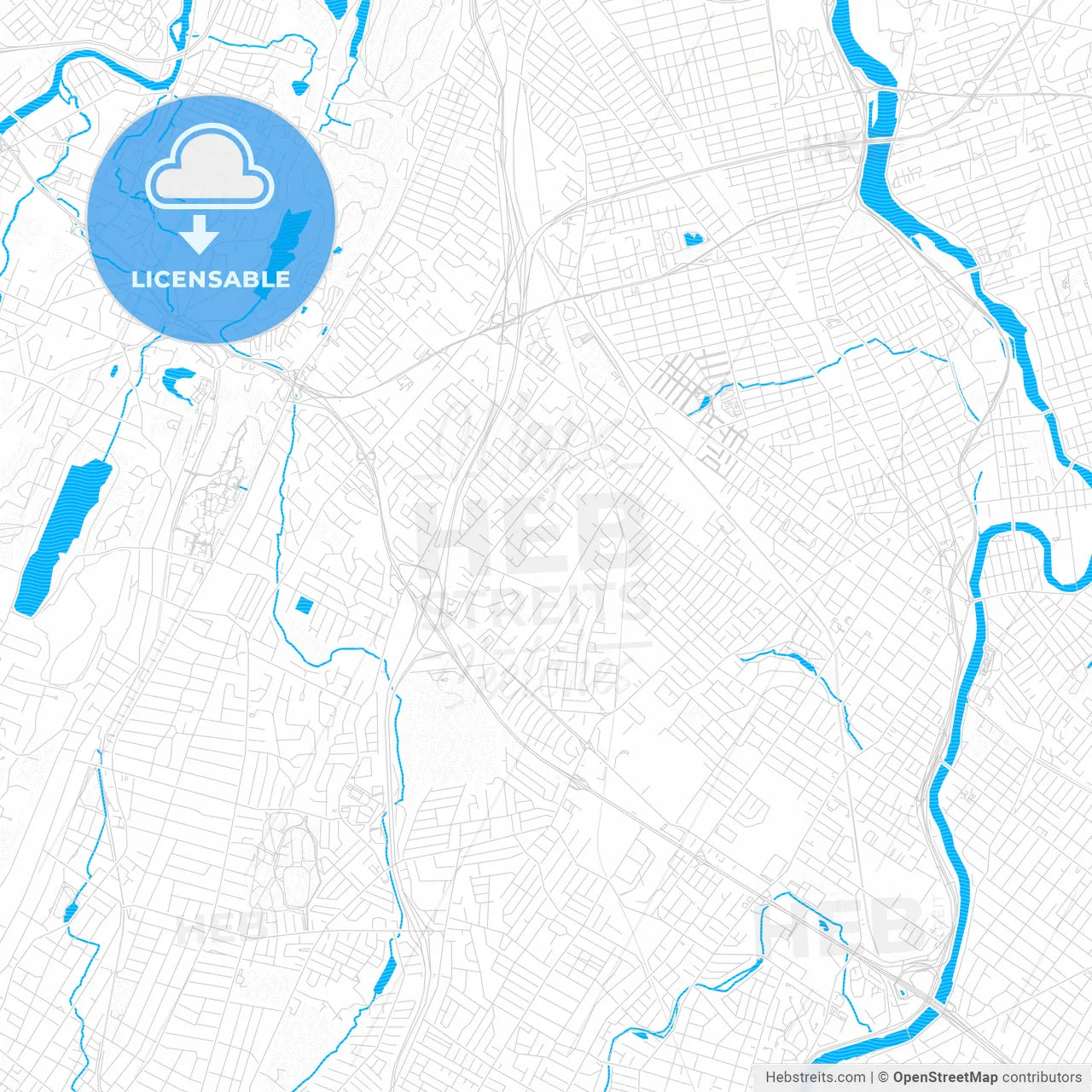 Clifton, New Jersey, United States, PDF vector map with water in focus