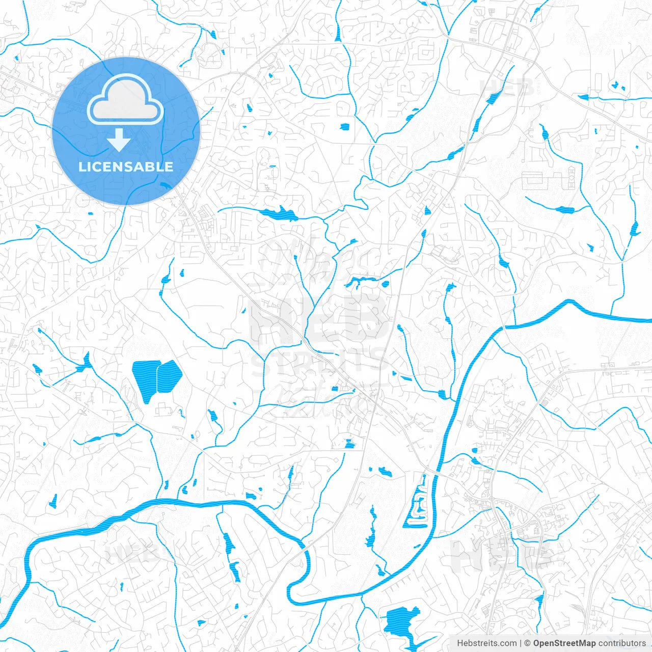 Johns Creek, Georgia, United States, PDF vector map with water in focus