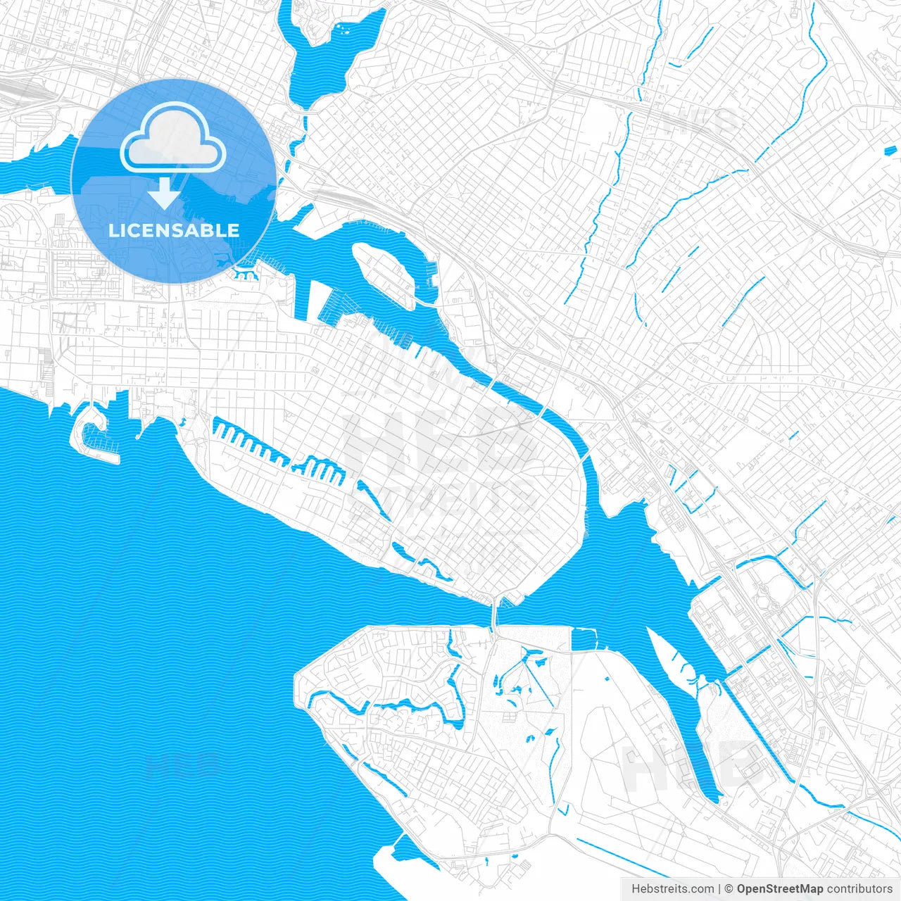 Alameda, California, United States, PDF vector map with water in focus