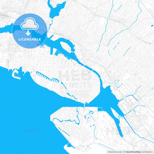 Alameda, California, United States, PDF vector map with water in focus