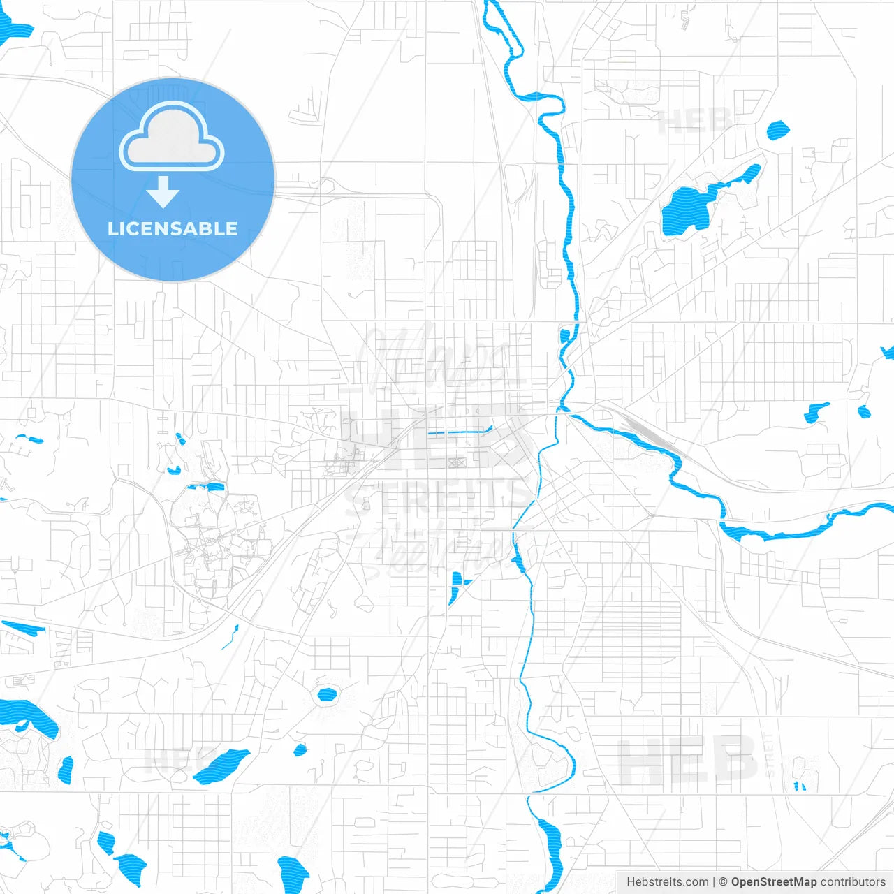 Kalamazoo, Michigan, United States, PDF vector map with water in focus