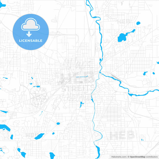 Kalamazoo, Michigan, United States, PDF vector map with water in focus