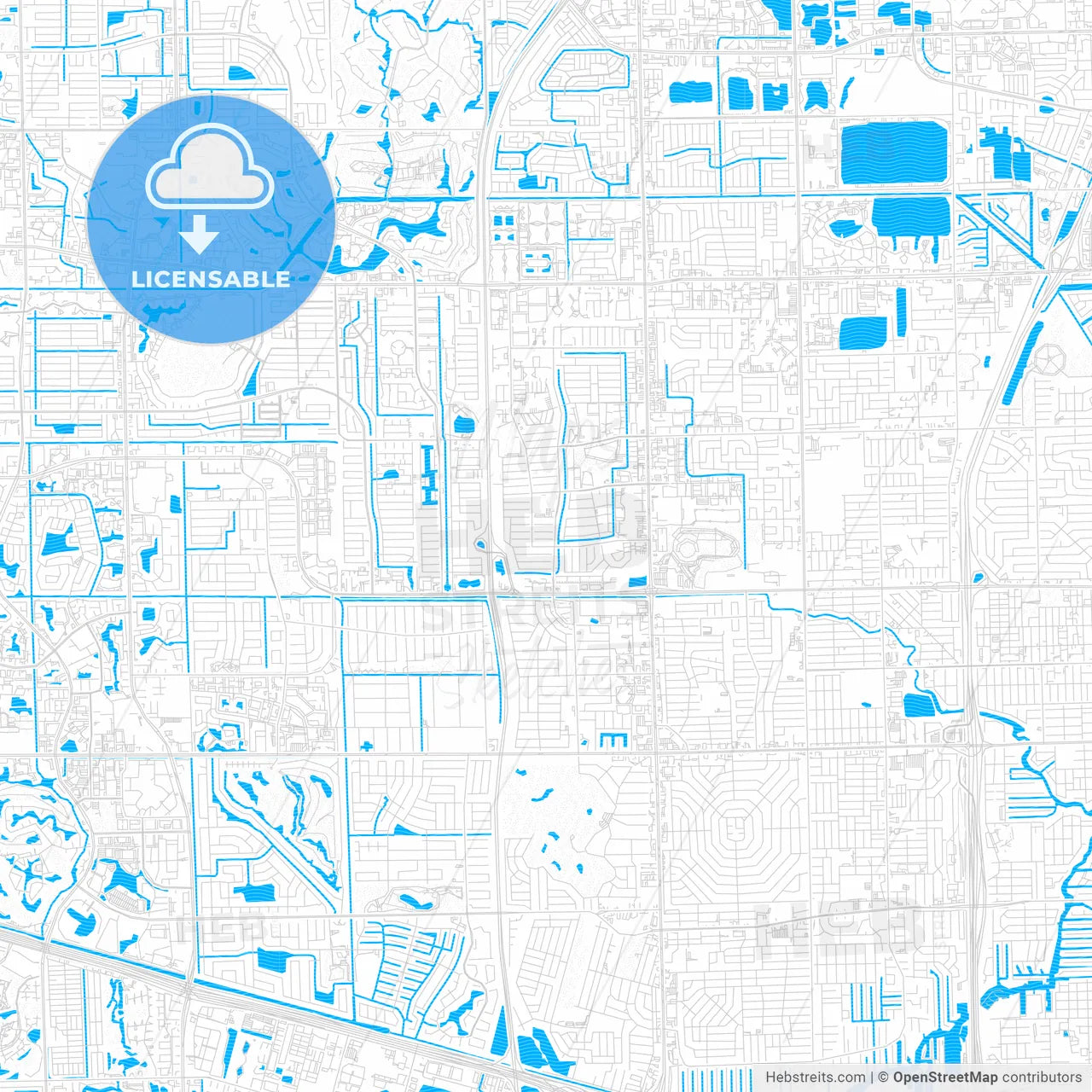 Lauderhill, Florida, United States, PDF vector map with water in focus