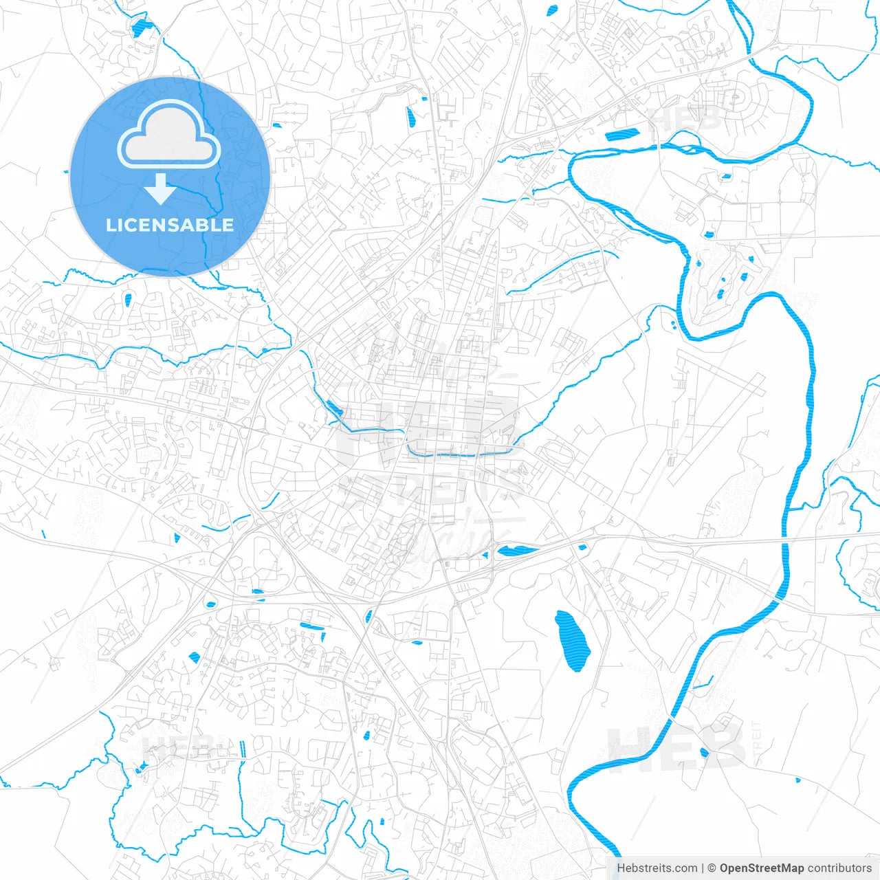 Frederick, Maryland, United States, PDF vector map with water in focus