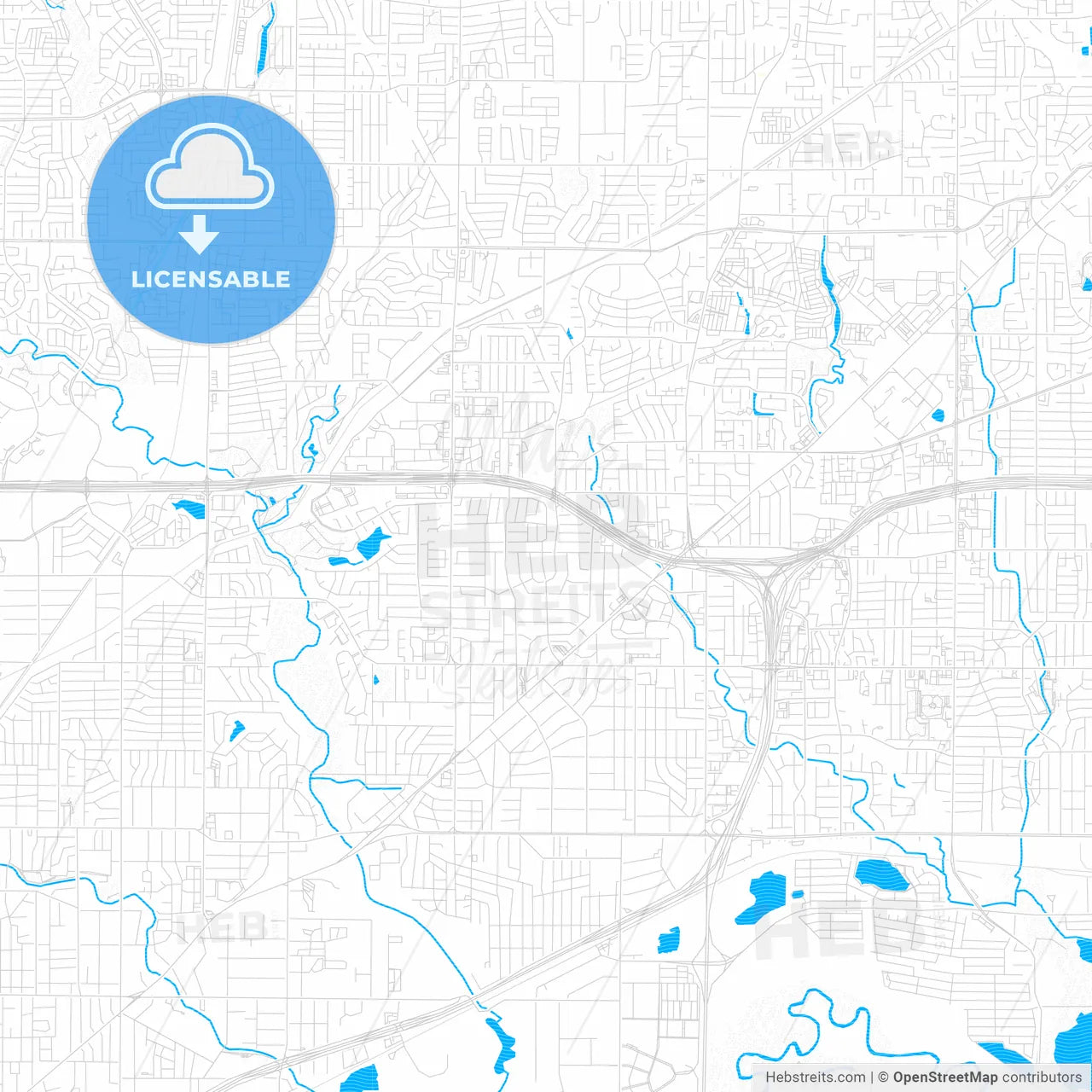 North Richland Hills, Texas, United States, PDF vector map with water in focus