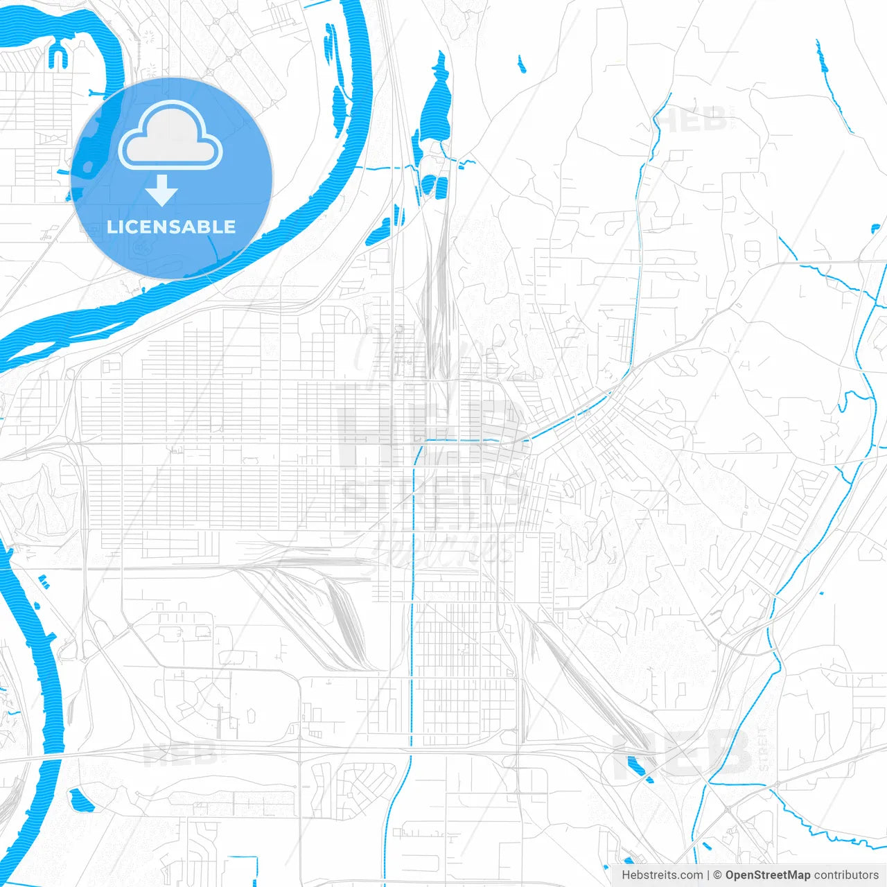 Council Bluffs, Iowa, United States, PDF vector map with water in focus