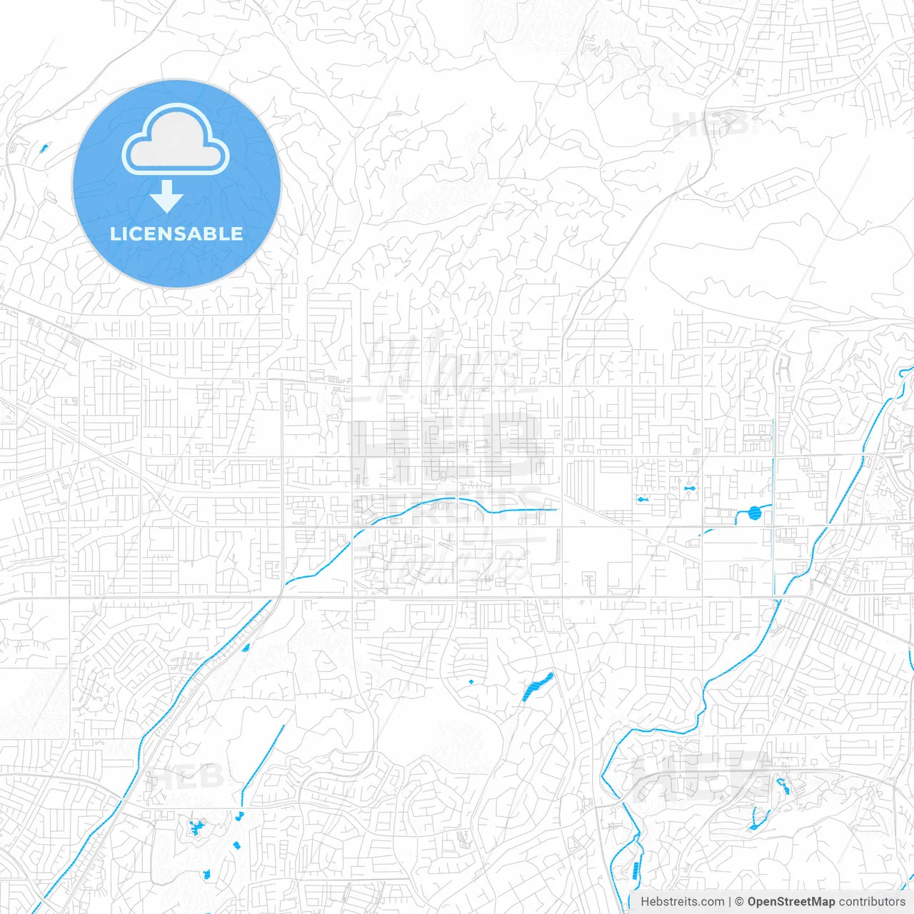 La Habra, California, United States, PDF vector map with water in focus