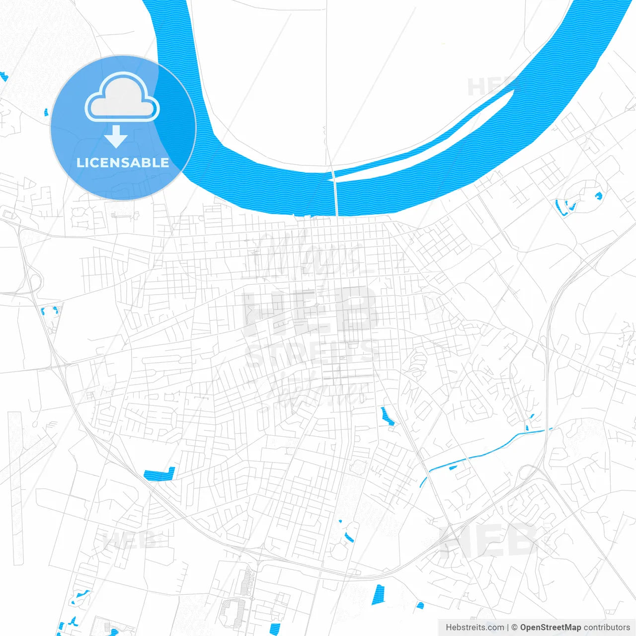 Owensboro, Kentucky, United States, PDF vector map with water in focus
