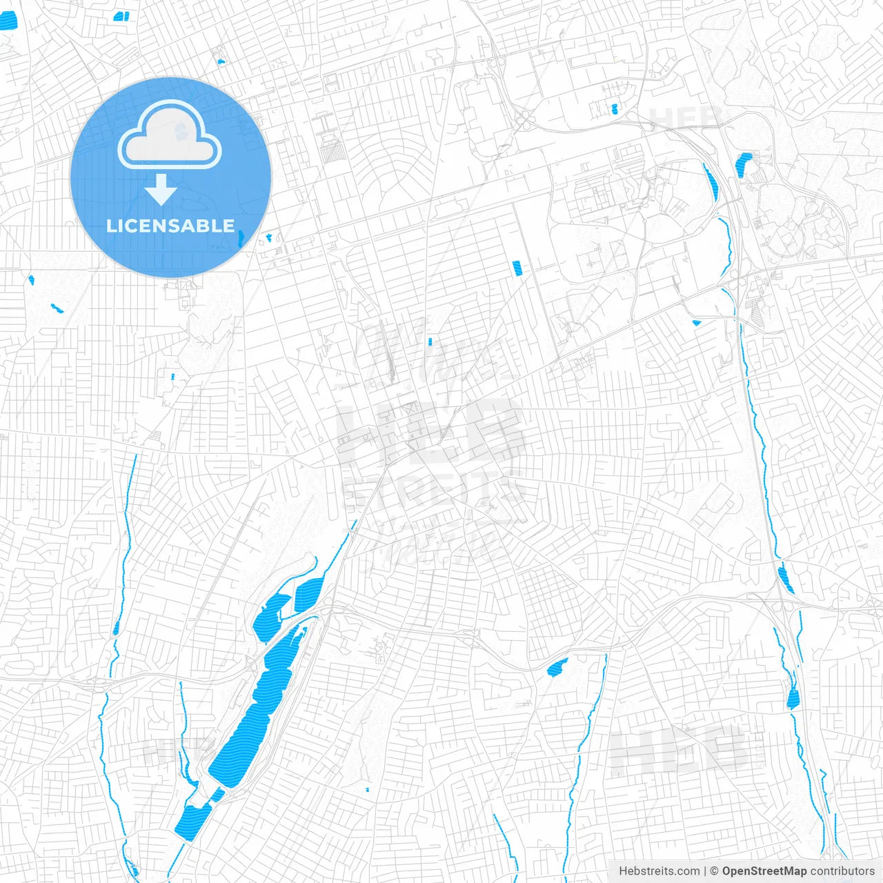 Hempstead, New York, United States, PDF vector map with water in focus