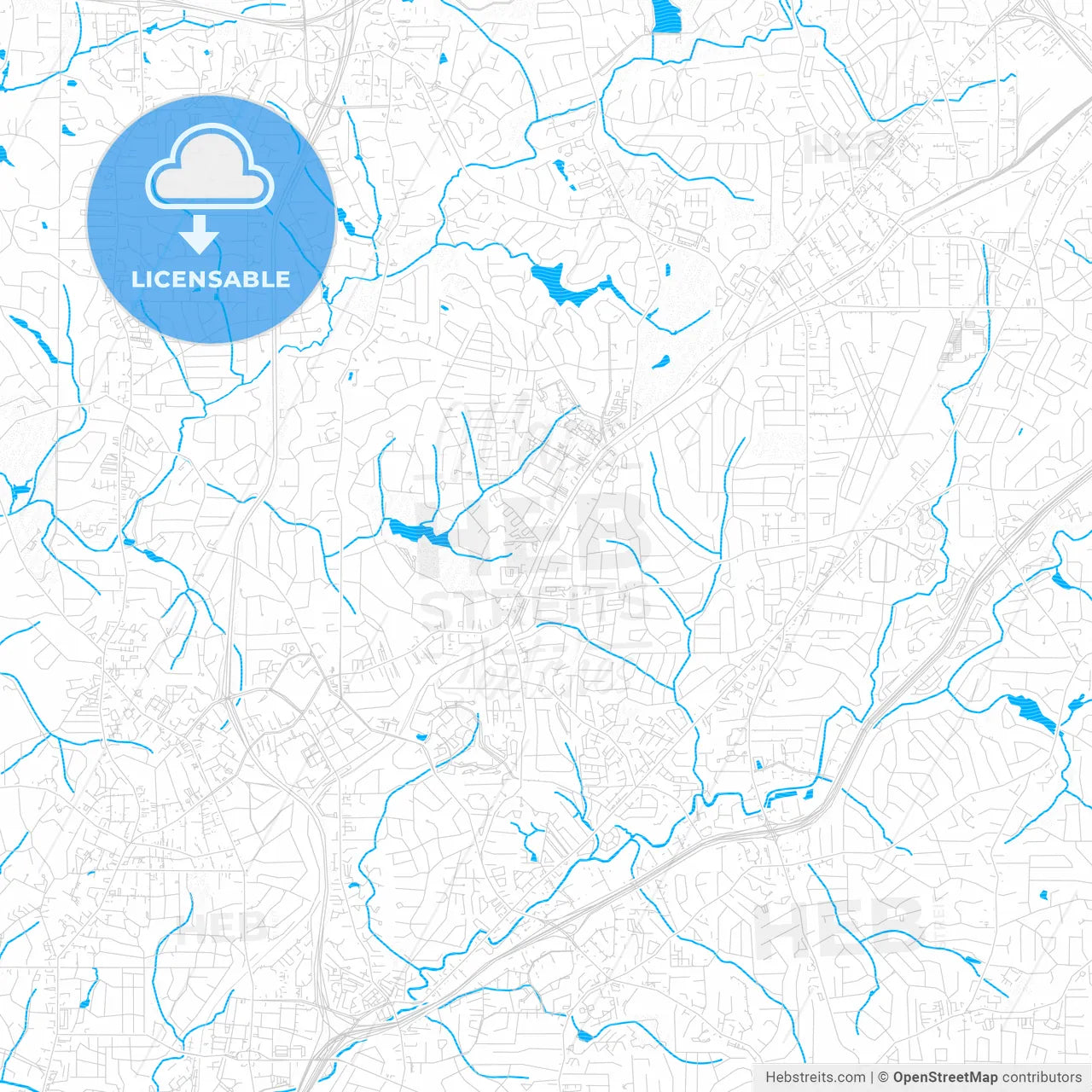 Brookhaven, Georgia, United States, PDF vector map with water in focus