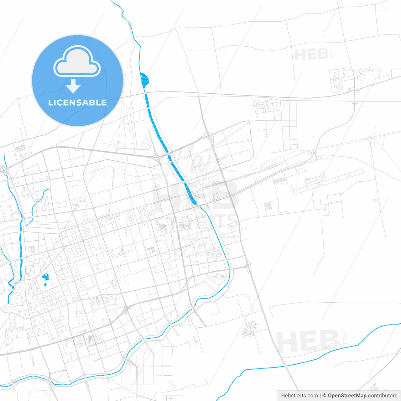Hohhot, China PDF vector map with water in focus