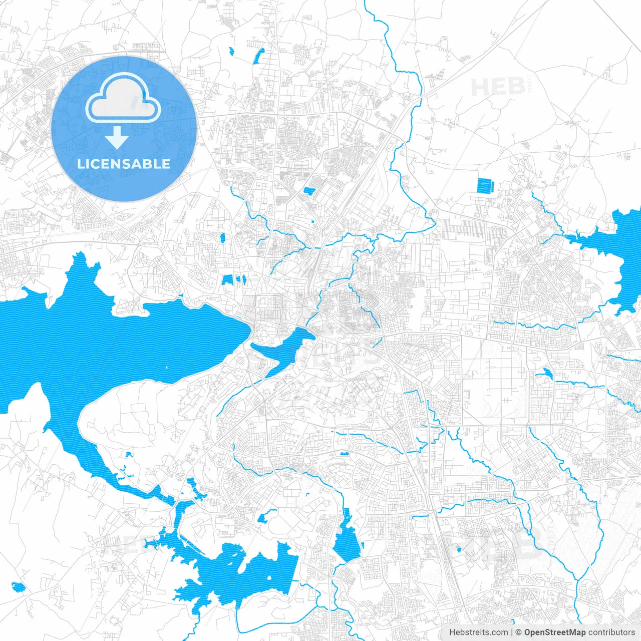 Bhopal, India PDF vector map with water in focus