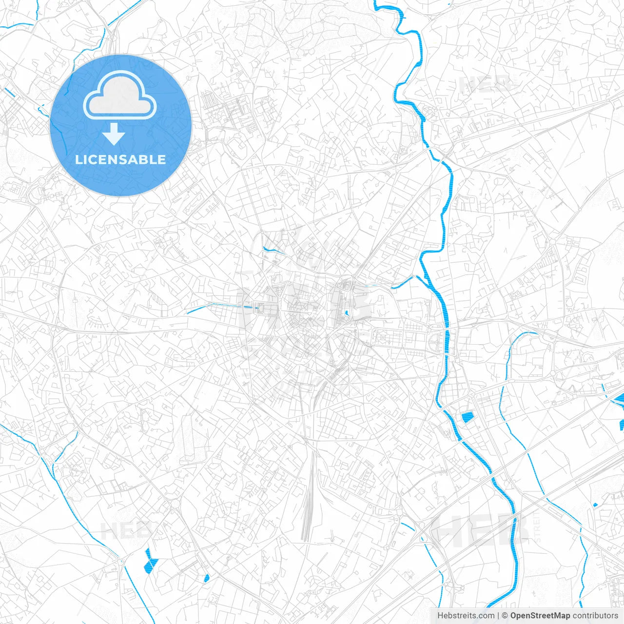Montpellier, France PDF vector map with water in focus