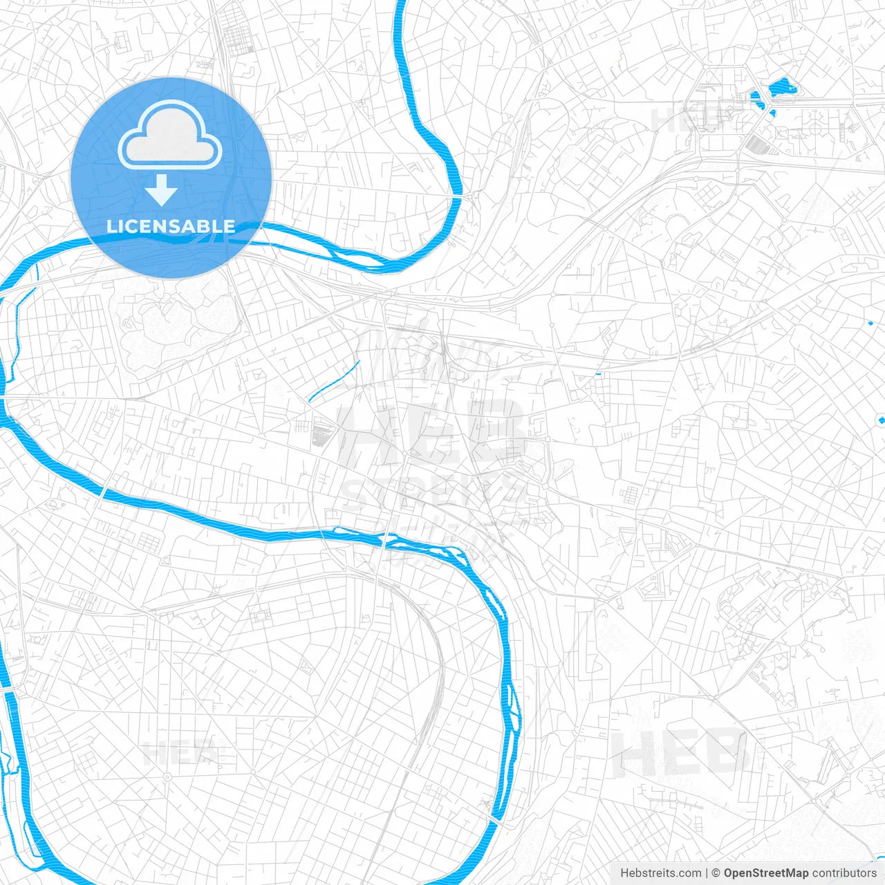 Champigny-sur-Marne, France PDF vector map with water in focus