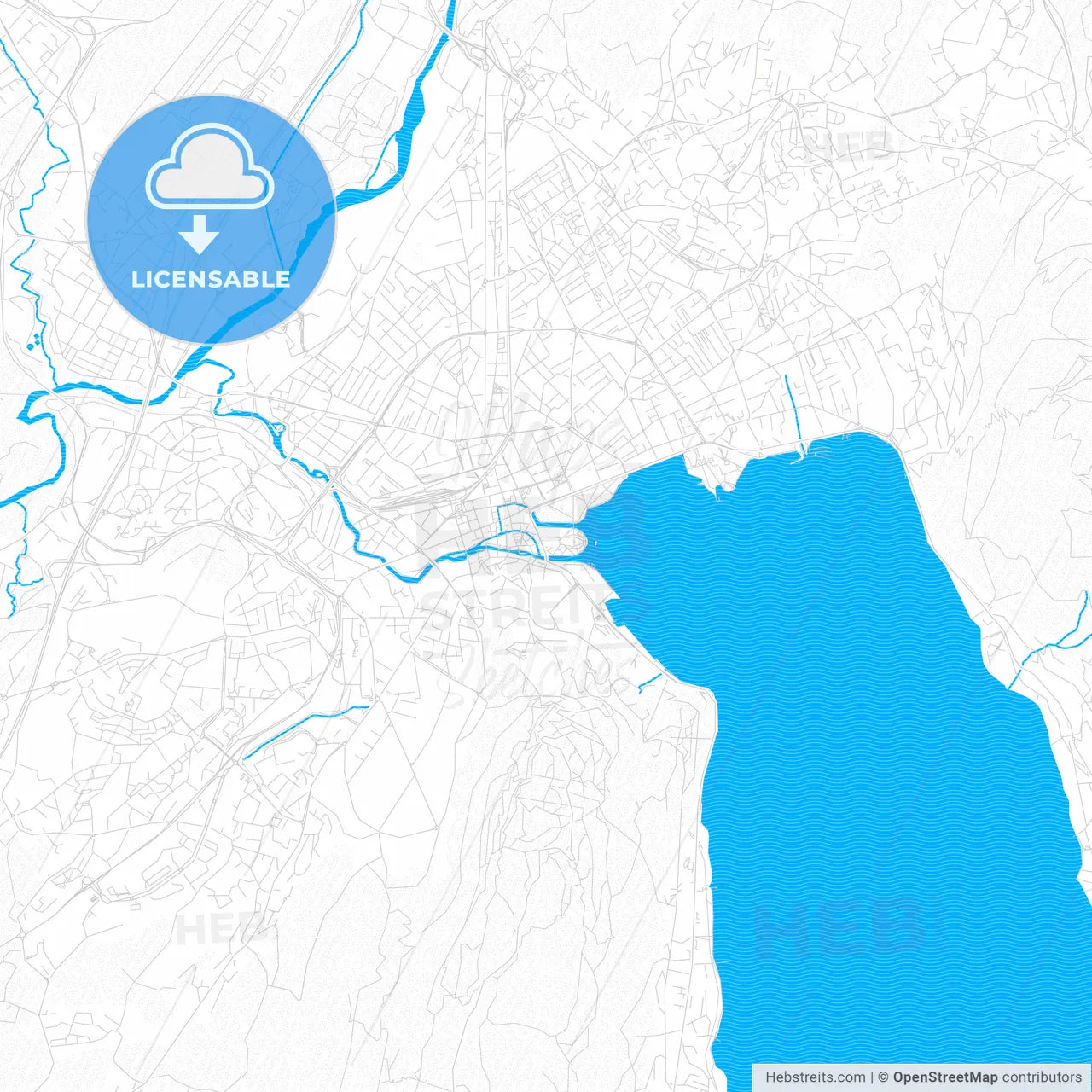 Annecy, France PDF vector map with water in focus