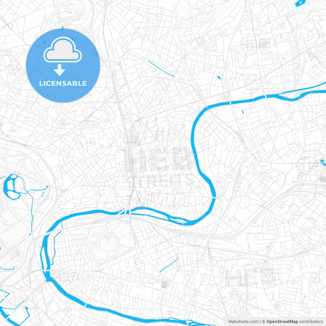 Le Perreux-sur-Marne, France PDF vector map with water in focus