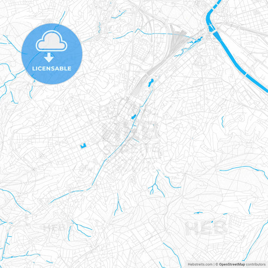 Stuttgart, Germany PDF vector map with water in focus