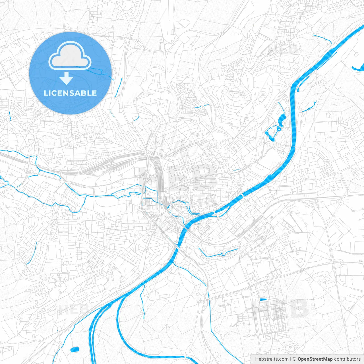 Ulm, Germany PDF vector map with water in focus
