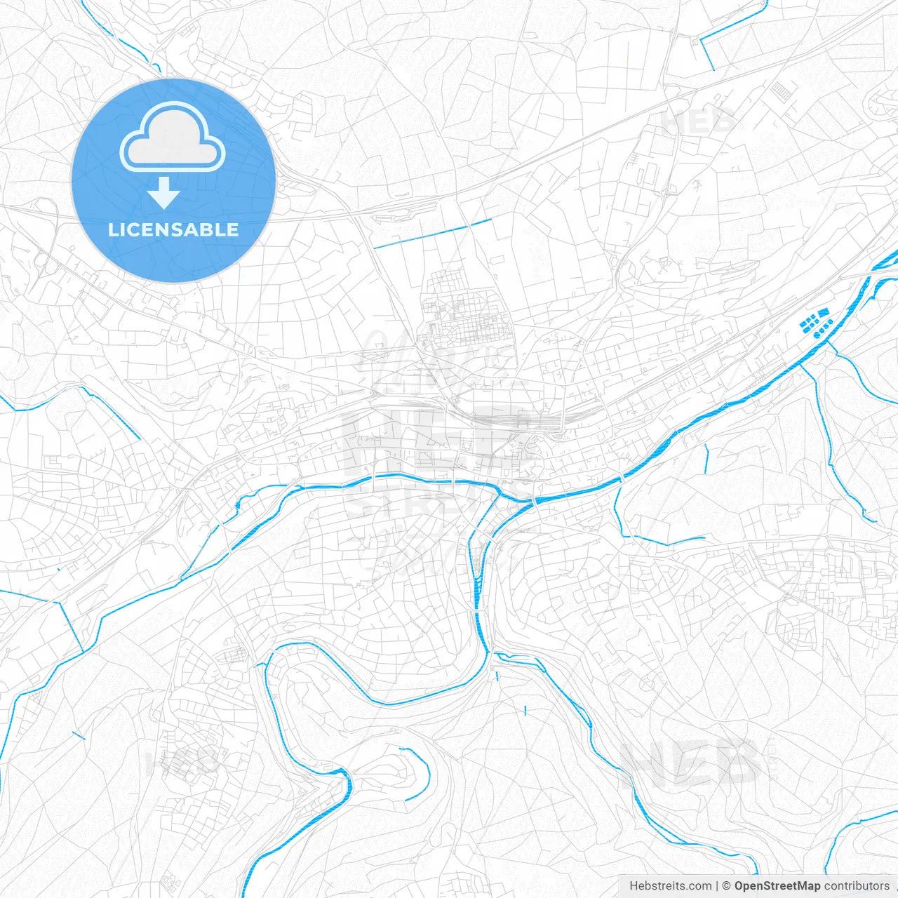 Pforzheim, Germany PDF vector map with water in focus