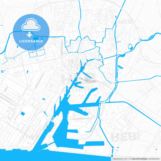 Emden, Germany PDF vector map with water in focus