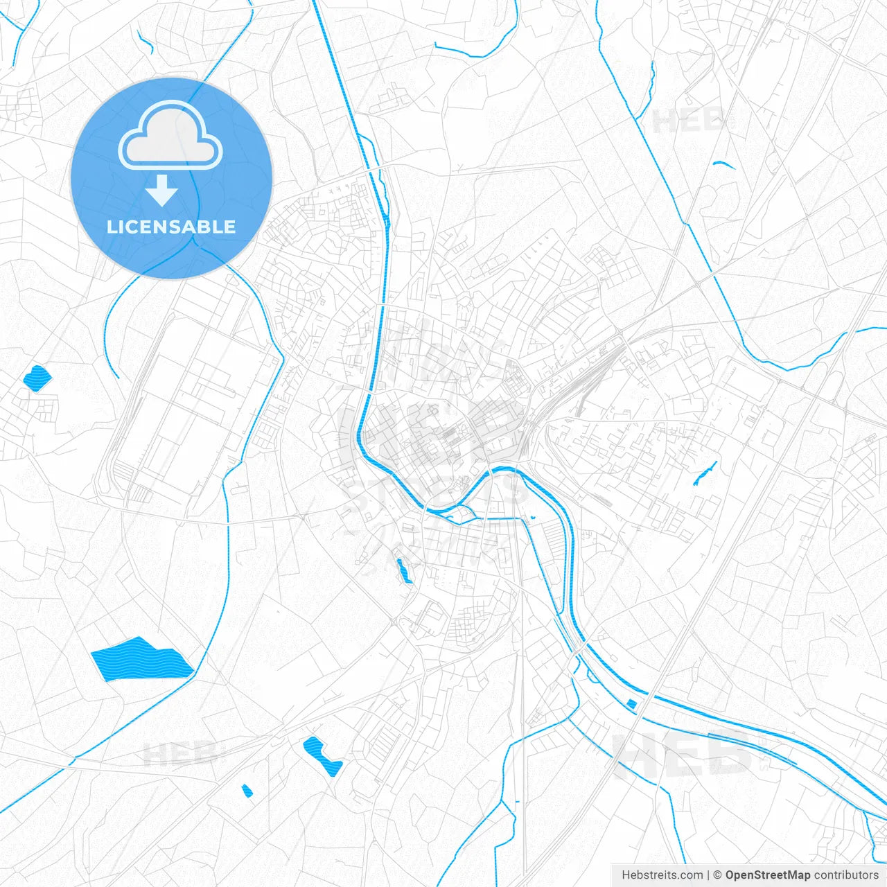 Rastatt, Germany PDF vector map with water in focus