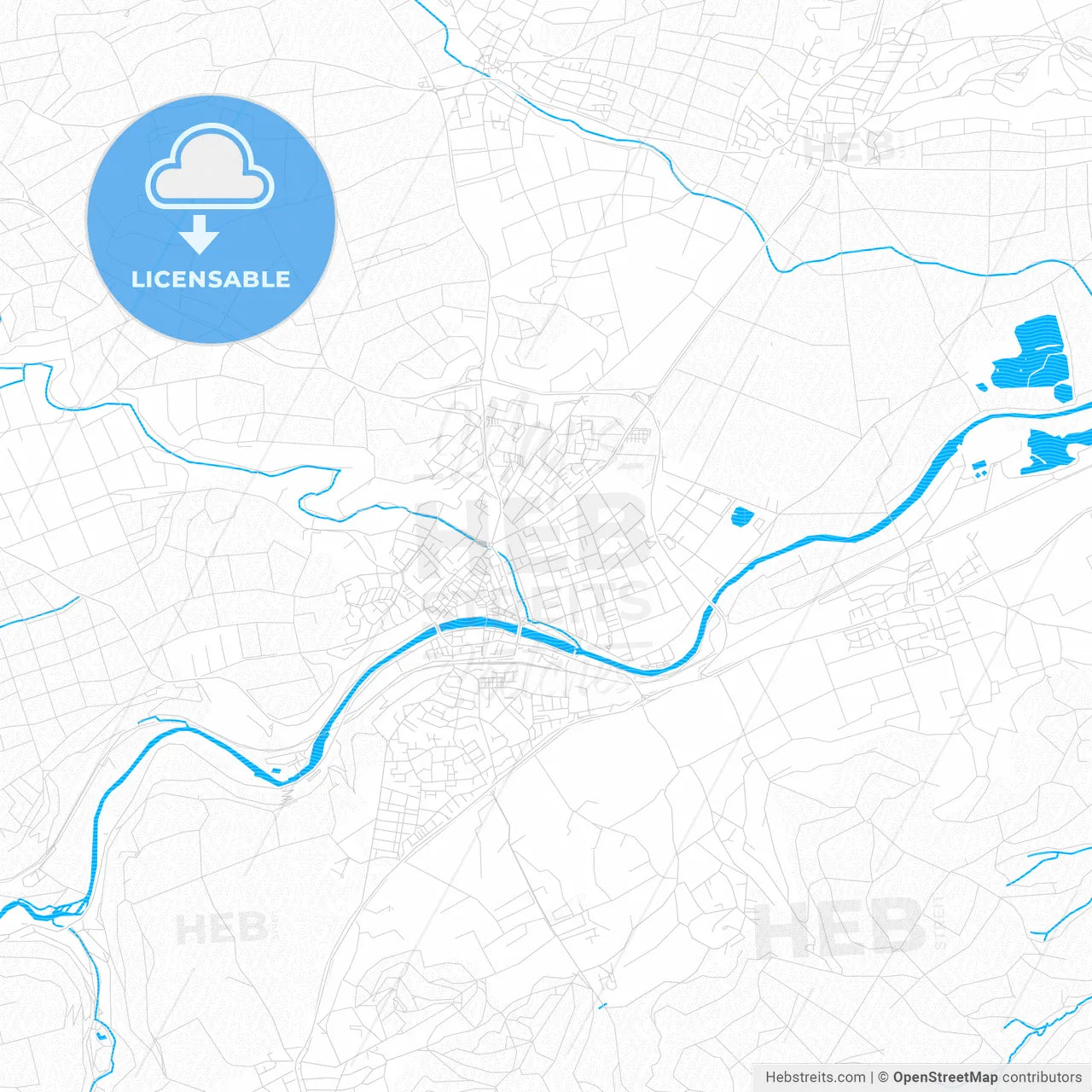 Rottenburg am Neckar, Germany PDF vector map with water in focus