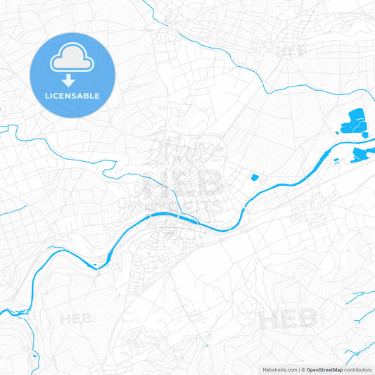 Rottenburg am Neckar, Germany PDF vector map with water in focus