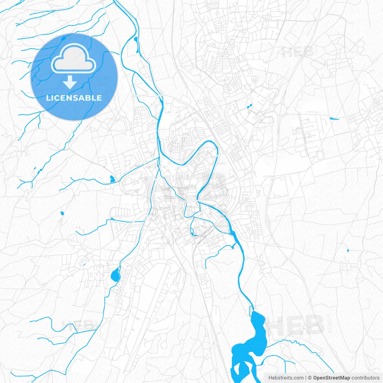Kaufbeuren, Germany PDF vector map with water in focus