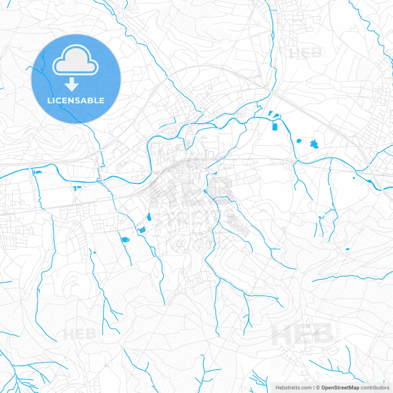 Schorndorf, Germany PDF vector map with water in focus