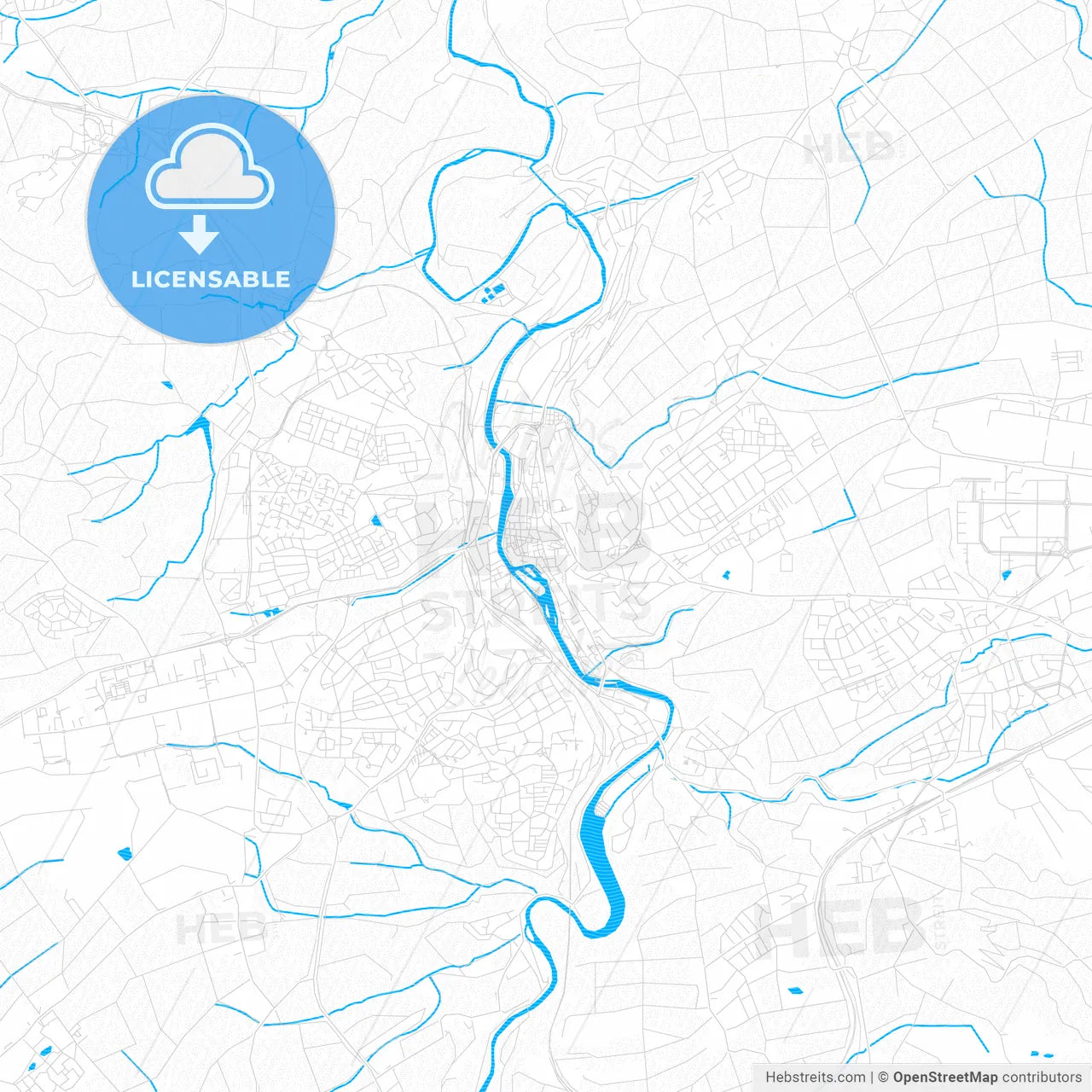 Schwabisch Hall, Germany PDF vector map with water in focus
