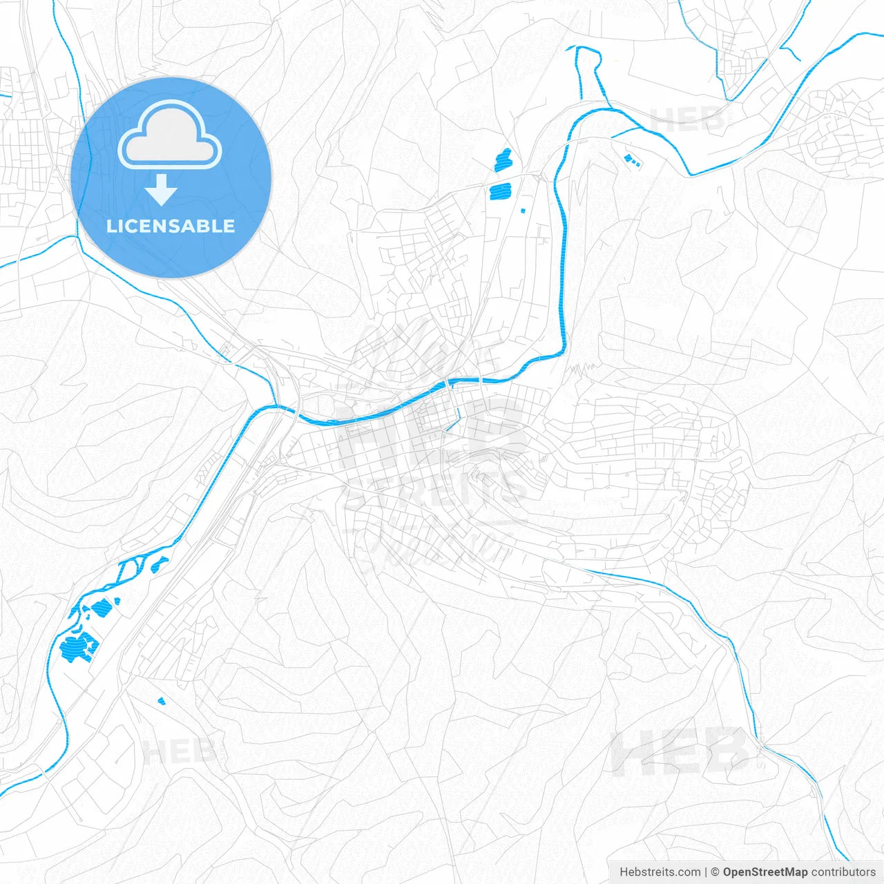 Tuttlingen, Germany PDF vector map with water in focus