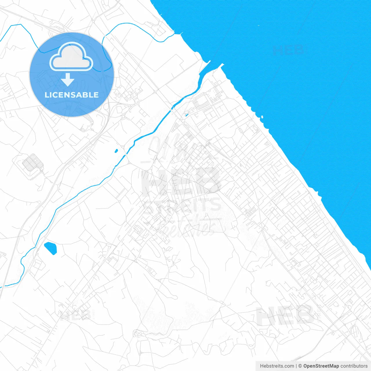 Montesilvano, Italy PDF vector map with water in focus
